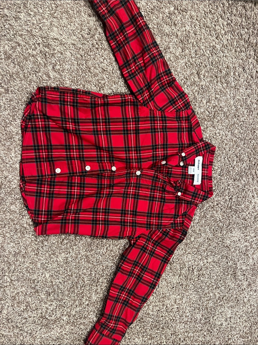Old Navy Red and Black Plaid Button-Down Shirt for Kids